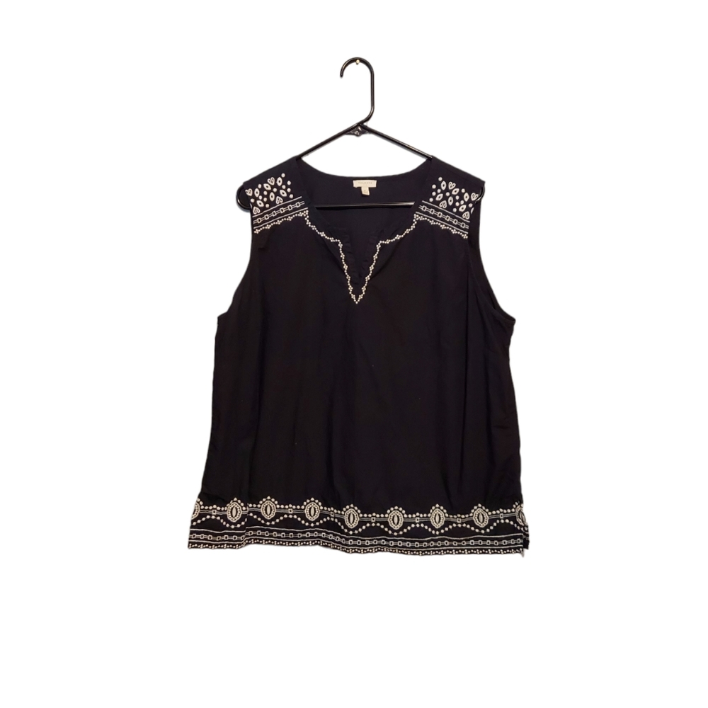 Talbots 100% Cotton Embroidered Sleeveless Tank Top Size XL Black